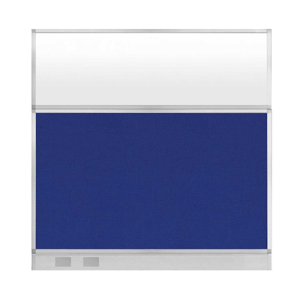 Hush Panel Configurable Cubicle Partition 6' x 6' Royal Blue Fabric Frosted Window w/ Cable Channel